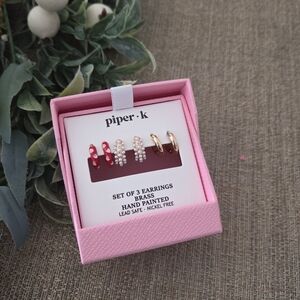 Piper K Gold, Red, and White Earrings Set